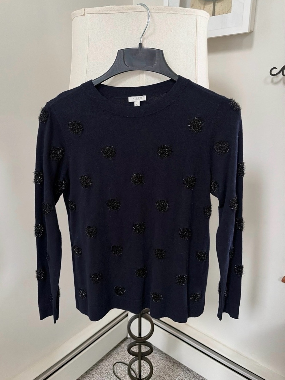 Talbots Navy Enbellushed Polka Dot Long-Sleeve Sweater Sp